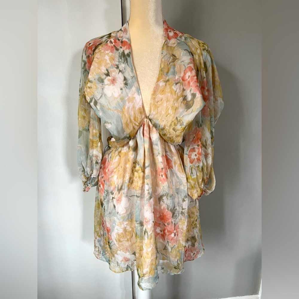 NWT All About May Woman’s Pastel Sheer Lightweight Boho Polyester Dress Size 6